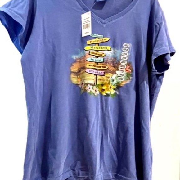 NWT juniors size L Florida Keys periwinkle v-neck short sleeve t-shirt NEW - Picture 2 of 3